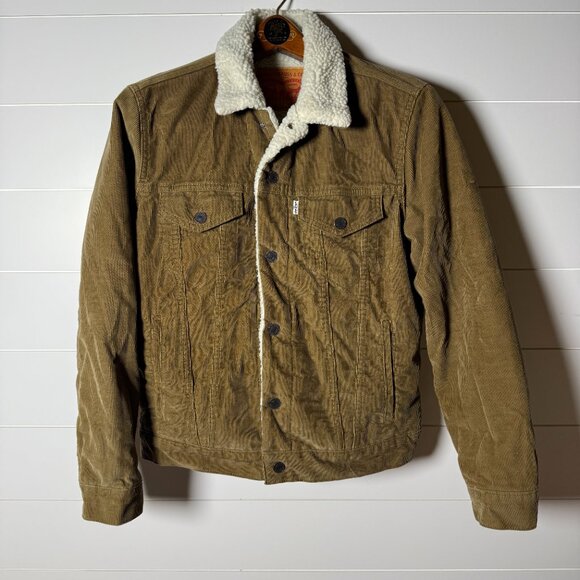 Levi Strauss & Co Brown/Nubuck Corduroy Sherpa Lined Trucker Jacket Size Small - Picture 1 of 13